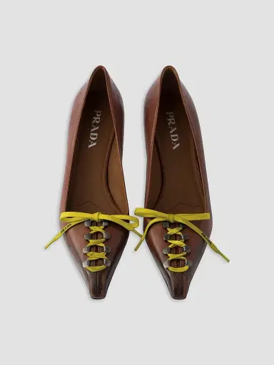 Prada Women's Antiqued Leather Pumps - Brown | Thumbnail 2