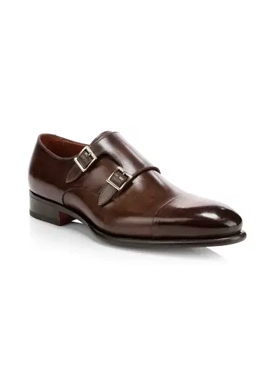 Santoni Men's Ira Double Monk Strap Leather Loafers | Thumbnail 2