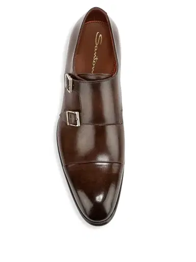 Santoni Men's Ira Double Monk Strap Leather Loafers | Thumbnail 5