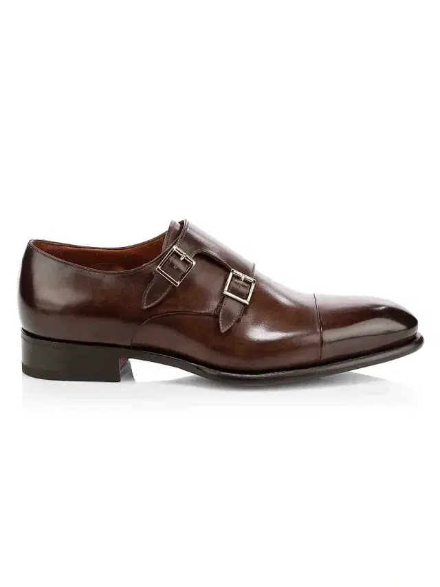 Santoni Men's Ira Double Monk Strap Leather Loafers