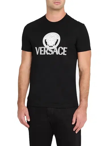 Versace Men's Medusa Logo Cotton Crewneck T-Shirt - Black - Size Medium | Thumbnail 3 Versace Men's Medusa Logo Cotton Crewneck T-Shirt - Black - Size Medium | Thumbnail 3