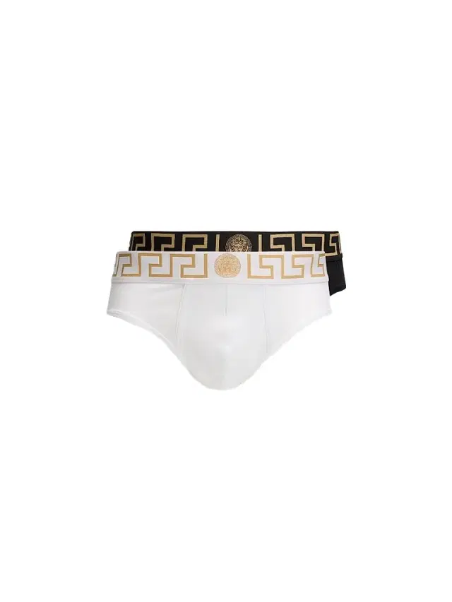 Versace Men's Medusa Key Jersey Brief 2-Pack - Black White Black Gold