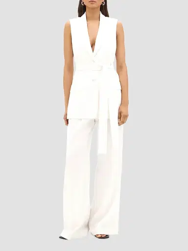 Another Tomorrow Women's Easy Tie Vest - Off White - Size 10 | Thumbnail 2