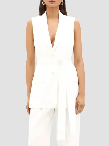 Another Tomorrow Women's Easy Tie Vest - Off White - Size 10 | Thumbnail 3