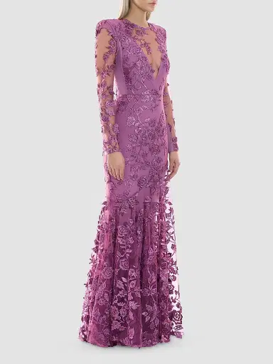 Zhivago Women's Poetry Remains Embroidered Mermaid Gown - Mauve - Size 12 | Thumbnail 4