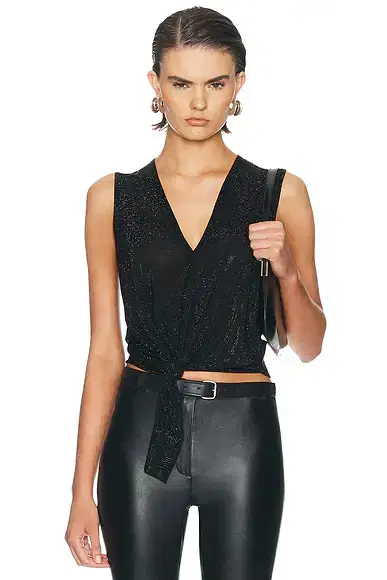 Alexander Wang Hotfix Knotted Deep V-Neck Tank Top