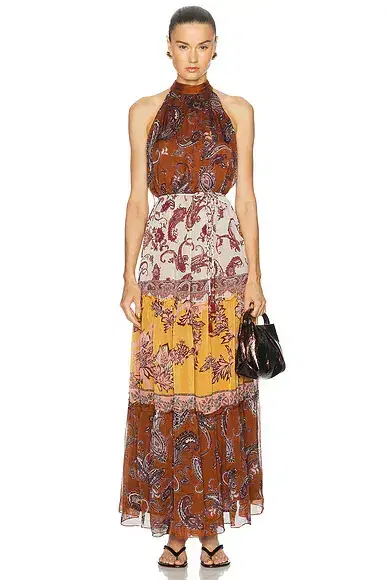 Hemant & Nandita Halter Neck Tiered Maxi Dress