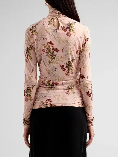 Cinq à Sept Women's Loveletter Floral Shirred Mesh Turtleneck - Soft Rose Multi | Thumbnail 3