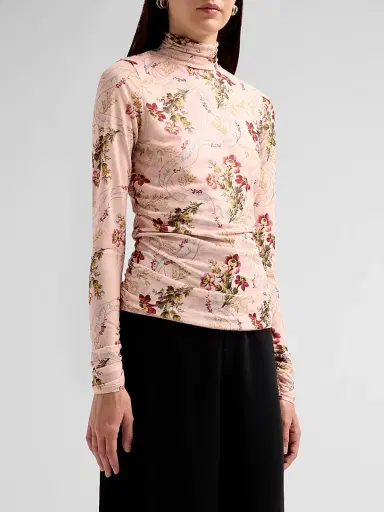 Cinq à Sept Women's Loveletter Floral Shirred Mesh Turtleneck - Soft Rose Multi | Thumbnail 4
