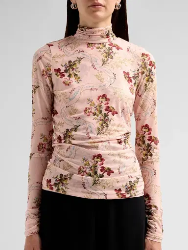 Cinq à Sept Women's Loveletter Floral Shirred Mesh Turtleneck - Soft Rose Multi | Thumbnail 5