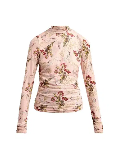 Cinq à Sept Women's Loveletter Floral Shirred Mesh Turtleneck - Soft Rose Multi | Thumbnail 1