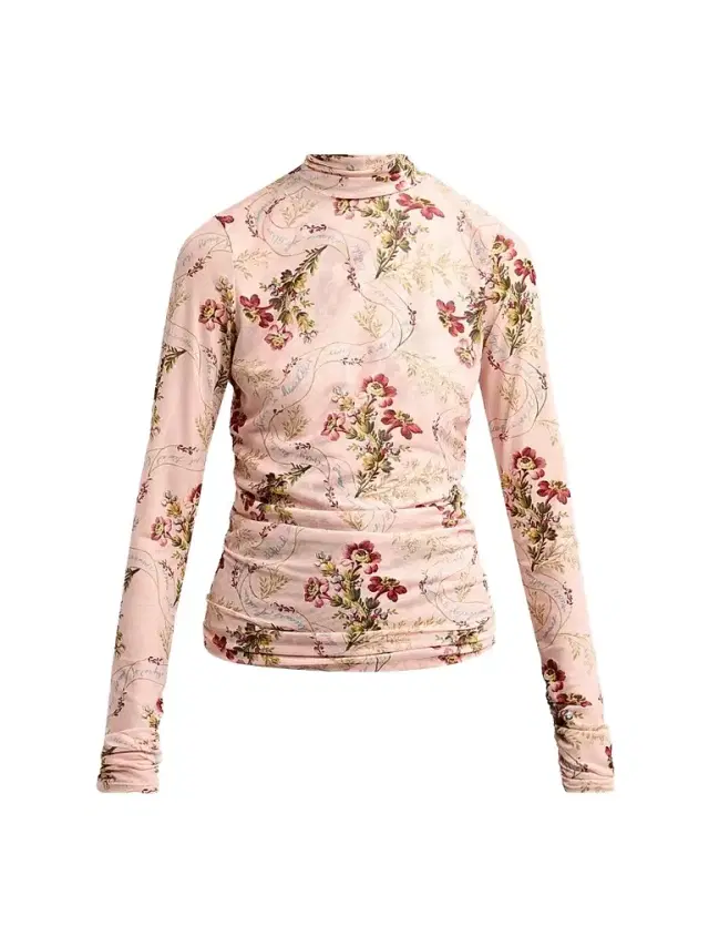 Cinq à Sept Women's Loveletter Floral Shirred Mesh Turtleneck - Soft Rose Multi