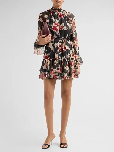 Cinq à Sept Women's Sylviane Floral Silk A-Line Mini Dress - Obsidian Multi | Thumbnail 2