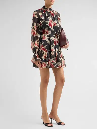 Cinq à Sept Women's Sylviane Floral Silk A-Line Mini Dress - Obsidian Multi | Thumbnail 4