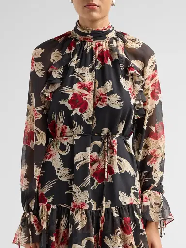 Cinq à Sept Women's Sylviane Floral Silk A-Line Mini Dress - Obsidian Multi | Thumbnail 5