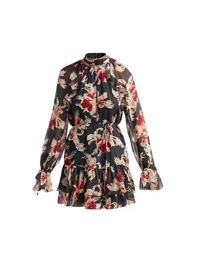Cinq à Sept Women's Sylviane Floral Silk A-Line Mini Dress - Obsidian Multi | Thumbnail 1