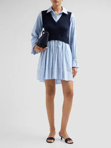Cinq à Sept Women's Patsy Layered Stripe Mini Shirtdress - Navy Blue Stripe | Thumbnail 2