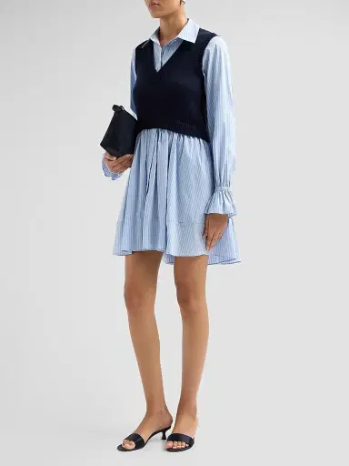 Cinq à Sept Women's Patsy Layered Stripe Mini Shirtdress - Navy Blue Stripe | Thumbnail 4