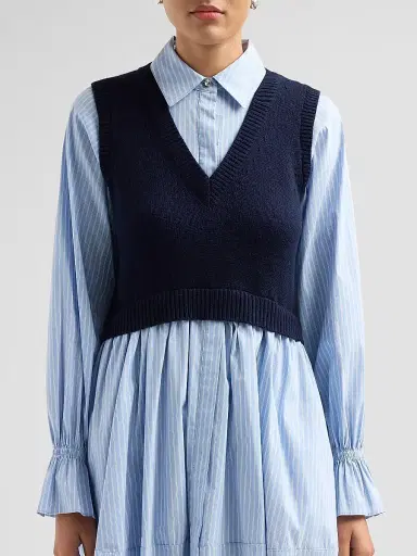 Cinq à Sept Women's Patsy Layered Stripe Mini Shirtdress - Navy Blue Stripe | Thumbnail 5