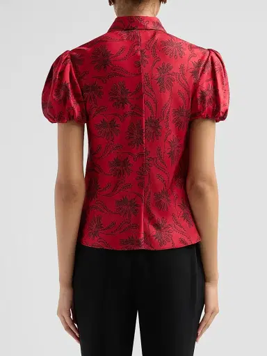 Cinq à Sept Women's Solange Paisley Fan Satin Top - Warm Cranberry Black | Thumbnail 3