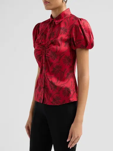 Cinq à Sept Women's Solange Paisley Fan Satin Top - Warm Cranberry Black | Thumbnail 4