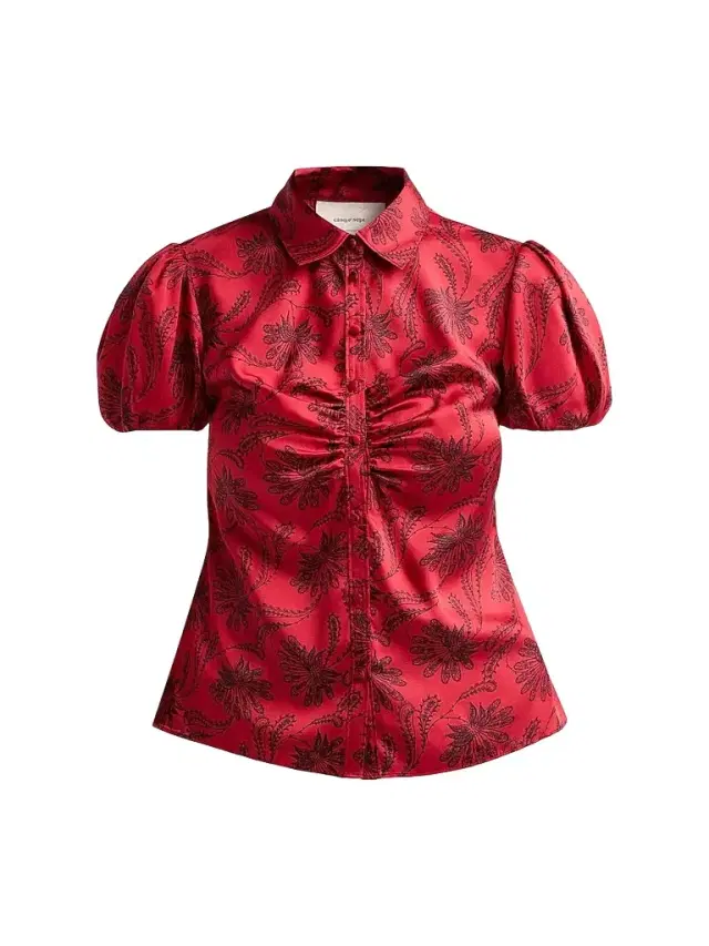Cinq à Sept Women's Solange Paisley Fan Satin Top - Warm Cranberry Black