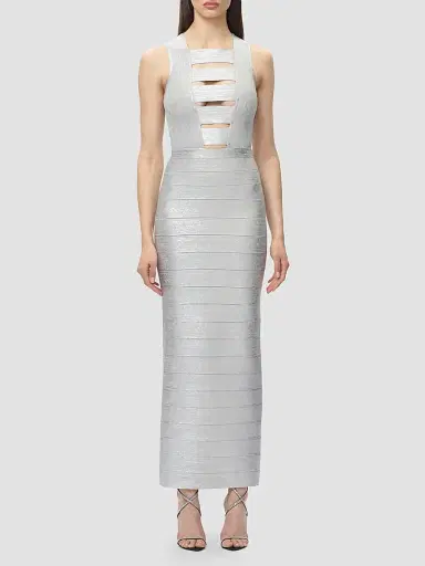 Hervé Léger Women's The Metallic Bailey Gown - Silver Foil | Thumbnail 4 Hervé Léger Women's The Metallic Bailey Gown - Silver Foil | Thumbnail 4