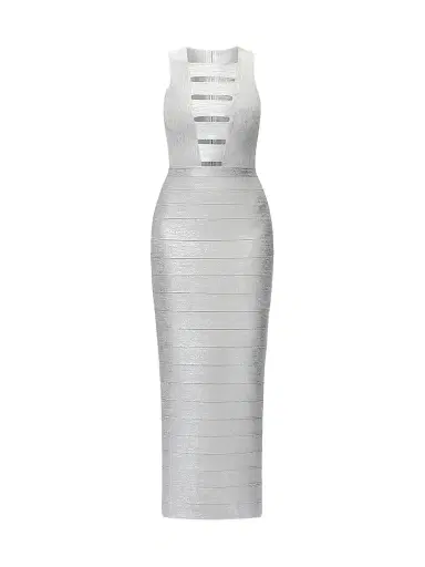 Hervé Léger Women's The Metallic Bailey Gown - Silver Foil | Thumbnail 1 Hervé Léger Women's The Metallic Bailey Gown - Silver Foil | Thumbnail 1