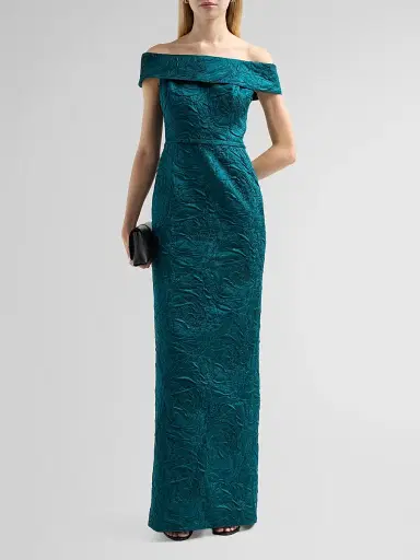 Teri Jon by Rickie Freeman Women's Jacquard Off-The-Shoulder Gown | Thumbnail 2 Teri Jon by Rickie Freeman Women's Jacquard Off-The-Shoulder Gown | Thumbnail 2