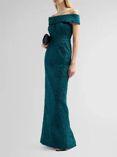 Teri Jon by Rickie Freeman Women's Jacquard Off-The-Shoulder Gown | Thumbnail 4 Teri Jon by Rickie Freeman Women's Jacquard Off-The-Shoulder Gown | Thumbnail 4