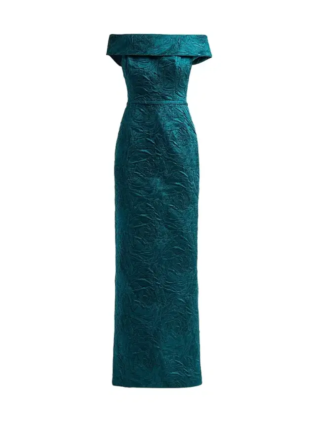 Teri Jon by Rickie Freeman Women's Jacquard Off-The-Shoulder Gown - Teal