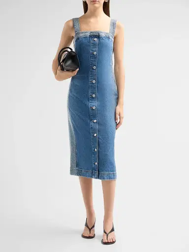 Ramy Brook Women's Amanda Rhinestone-Trim Denim Midi Dress - Rhinestone Mid Cerulean | Thumbnail 2