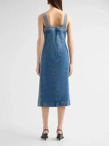 Ramy Brook Women's Amanda Rhinestone-Trim Denim Midi Dress - Rhinestone Mid Cerulean | Thumbnail 3