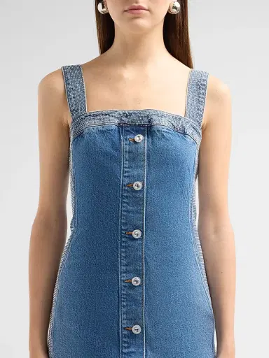 Ramy Brook Women's Amanda Rhinestone-Trim Denim Midi Dress - Rhinestone Mid Cerulean | Thumbnail 5