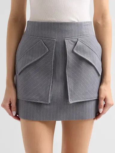 AKNVAS Women's Cherry Grey Pinstripe Skirt - Grey White | Thumbnail 5