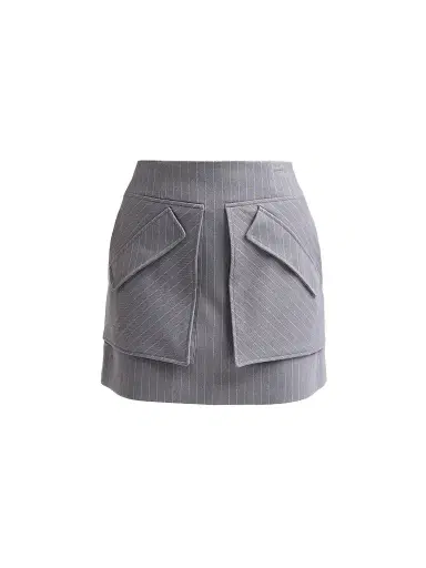 AKNVAS Women's Cherry Grey Pinstripe Skirt - Grey White | Thumbnail 1