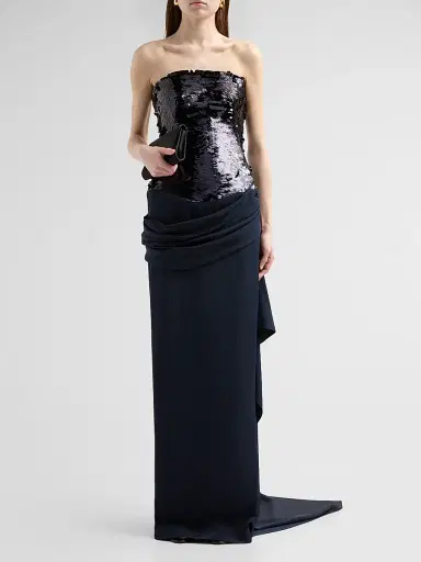 Atelier Prabal Gurung Women's Strapless Sequin & Draped Crepe Gown - Navy | Thumbnail 2