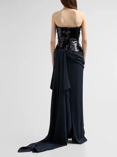 Atelier Prabal Gurung Women's Strapless Sequin & Draped Crepe Gown - Navy | Thumbnail 3