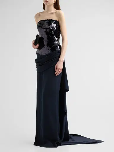 Atelier Prabal Gurung Women's Strapless Sequin & Draped Crepe Gown - Navy | Thumbnail 4