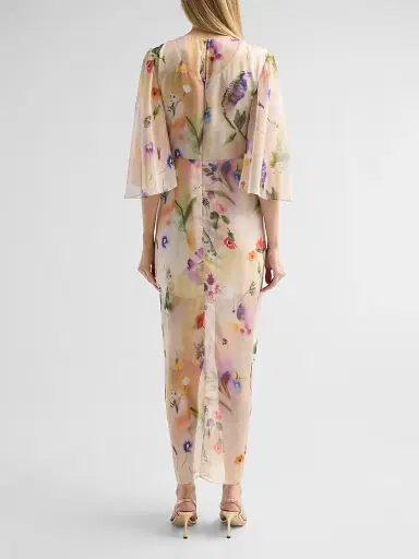 PRABAL GURUNG Women's Flutter-Sleeve Twist-Front Maxi Dress - Off White Multi | Thumbnail 3