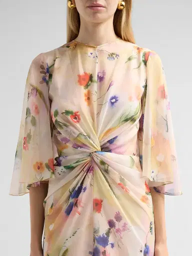 PRABAL GURUNG Women's Flutter-Sleeve Twist-Front Maxi Dress - Off White Multi | Thumbnail 5