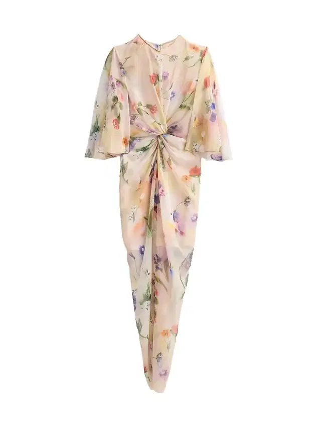 PRABAL GURUNG Women's Flutter-Sleeve Twist-Front Maxi Dress - Off White Multi