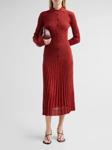 Proenza Schouler Women's Rosario Textured Merino Wool Midi Dress - Rust - Size XL | Thumbnail 2 Proenza Schouler Women's Rosario Textured Merino Wool Midi Dress - Rust - Size XL | Thumbnail 2