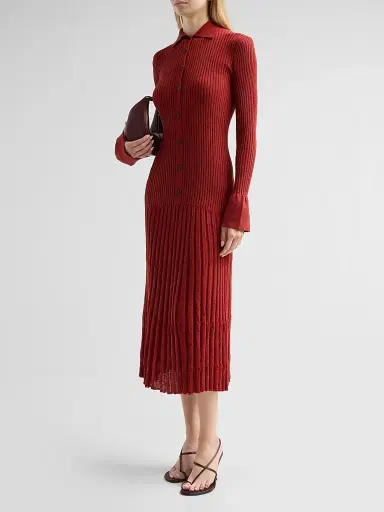 Proenza Schouler Women's Rosario Textured Merino Wool Midi Dress - Rust - Size XL | Thumbnail 4 Proenza Schouler Women's Rosario Textured Merino Wool Midi Dress - Rust - Size XL | Thumbnail 4