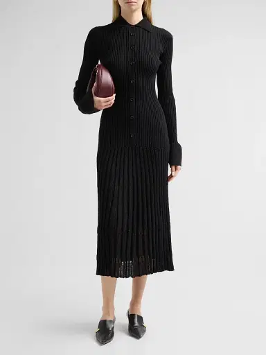 Proenza Schouler Women's Rosario Textured Merino Wool Midi Dress - Black - Size XL | Thumbnail 2 Proenza Schouler Women's Rosario Textured Merino Wool Midi Dress - Black - Size XL | Thumbnail 2