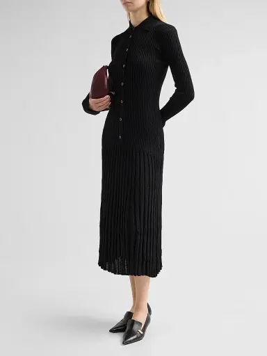Proenza Schouler Women's Rosario Textured Merino Wool Midi Dress - Black - Size XL | Thumbnail 4 Proenza Schouler Women's Rosario Textured Merino Wool Midi Dress - Black - Size XL | Thumbnail 4