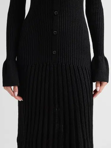 Proenza Schouler Women's Rosario Textured Merino Wool Midi Dress - Black - Size XL | Thumbnail 5 Proenza Schouler Women's Rosario Textured Merino Wool Midi Dress - Black - Size XL | Thumbnail 5