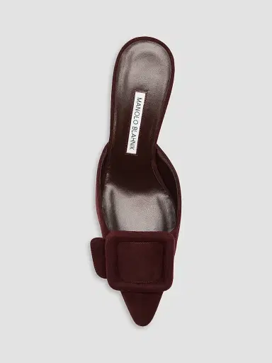 Manolo Blahnik Women's Maysale Buckle 70MM Suede Mules | Thumbnail 4 Manolo Blahnik Women's Maysale Buckle 70MM Suede Mules | Thumbnail 4