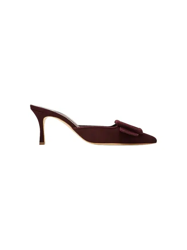 Manolo Blahnik Women's Maysale Buckle 70MM Suede Mules - Dark Red