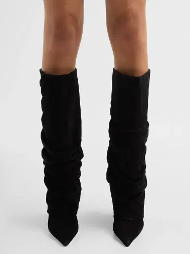 Schutz Women's Mikki Up Cloak 75MM Suede Slouch Boots - Black | Thumbnail 2